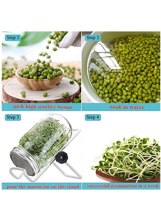 Beauenty - Jar Sprouting Kit-2pack 32oz Complete Wide Mouth Jar Sprouting Kit with Stainless Steel Sprouter Lids,Stand &Tray,Sprouting Jars for Bean Broccoli Alfalfa Radish Sunflower Seed - Image 1
