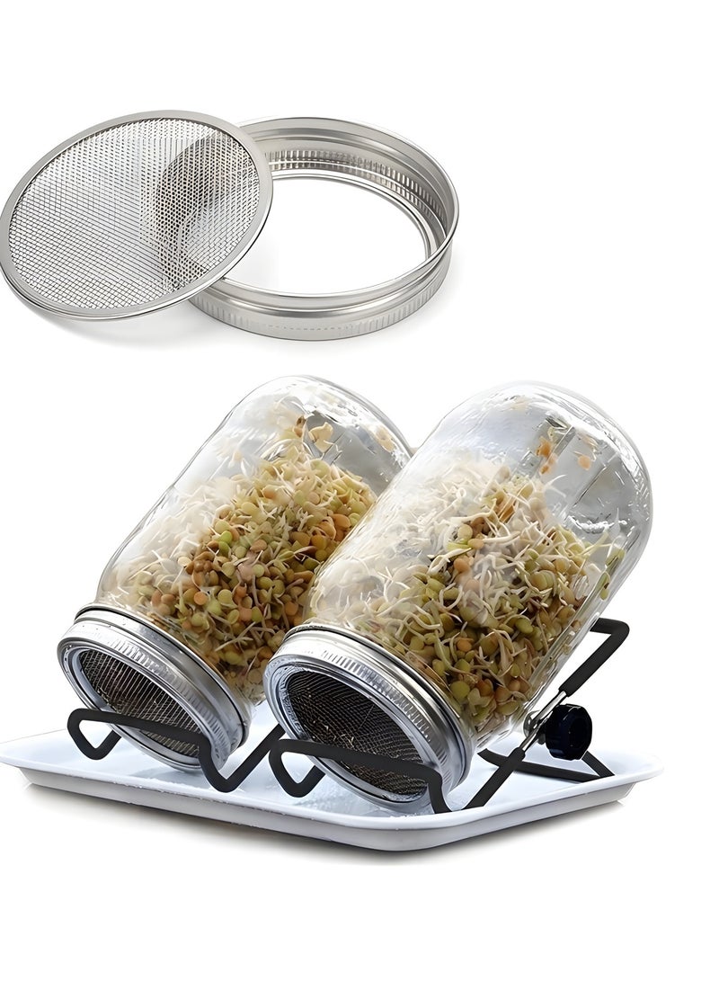 Beauenty Jar Sprouting Kit-2pack 32oz Complete Wide Mouth Jar Sprouting Kit with Stainless Steel Sprouter Lids,Stand &Tray,Sprouting Jars for Bean Broccoli Alfalfa Radish Sunflower Seed - Image 1
