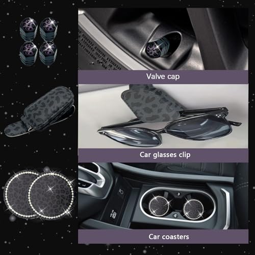 JINGSEN 24 Pcs Leopard Print Car Accessories,Including License Plate Frame,Rearview Mirror Decoration,Etc,Suitable for Sedan,SUV and Other,Cute Car Interior Set for Women (Black) - Image 3