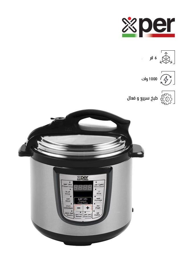 XPER Electric Pressure Cooker - 1000 Watt - 6 Liters - XPC-1100-206L - Image 1