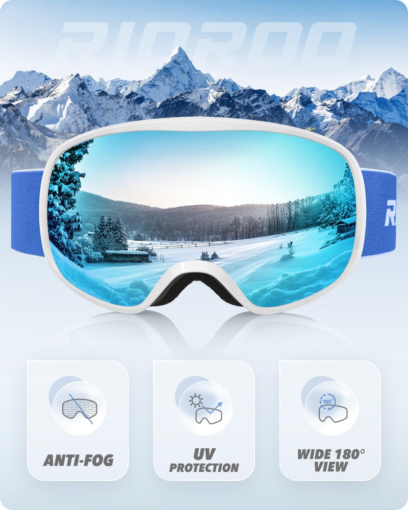RIOROO Ski Goggles Snowboard Goggles for Men Women Adults Youth,Over Glasses OTG/100% UV Protection/Anti-fog/Wide Vision - Image 3