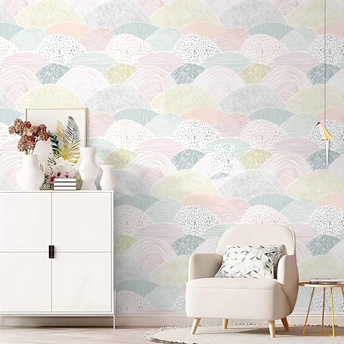 CiCiwind Peel and Stick Wallpaper Colorful Dot Contact Paper Boho Wall Paper 197"×15.5" Removable Self-Adhesive Kids Room Pink Wallpaper for Cabinets Bedroom Decor Wall Covering Vinyl Rolls - Image 2
