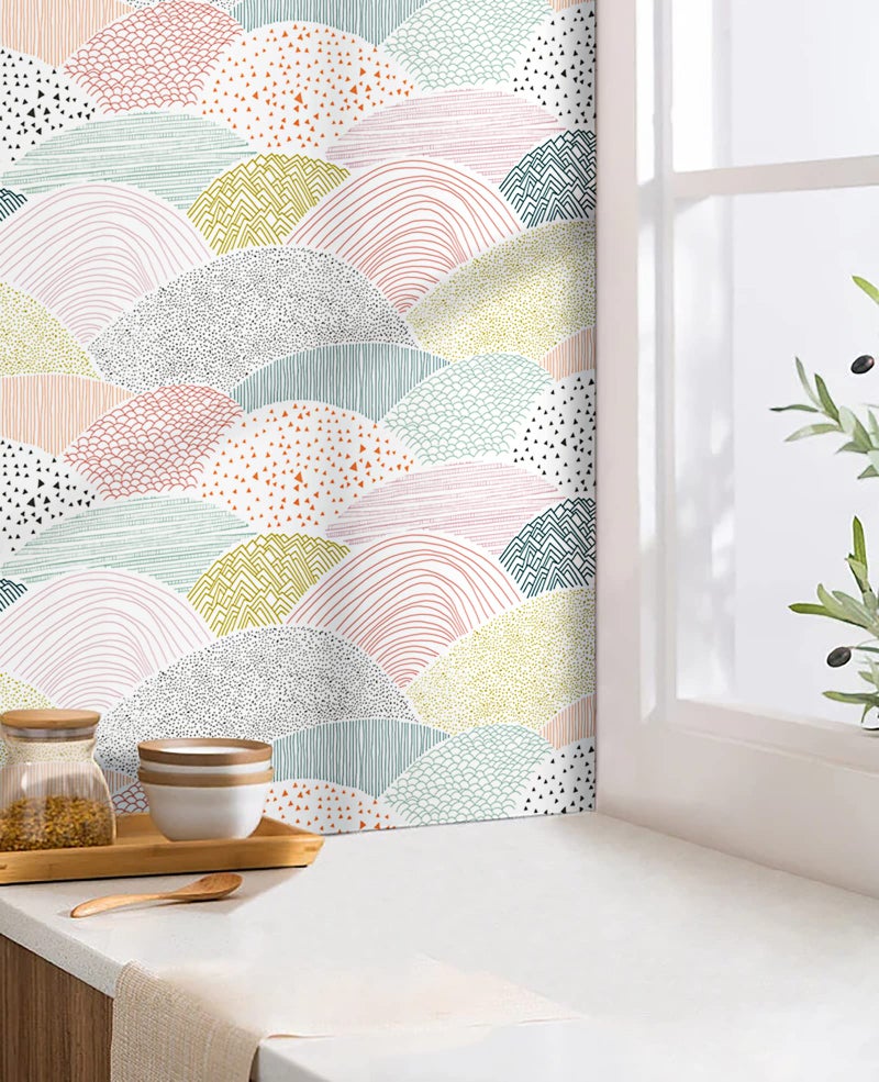 CiCiwind Peel and Stick Wallpaper Colorful Dot Contact Paper Boho Wall Paper 197"×15.5" Removable Self-Adhesive Kids Room Pink Wallpaper for Cabinets Bedroom Decor Wall Covering Vinyl Rolls - Image 4