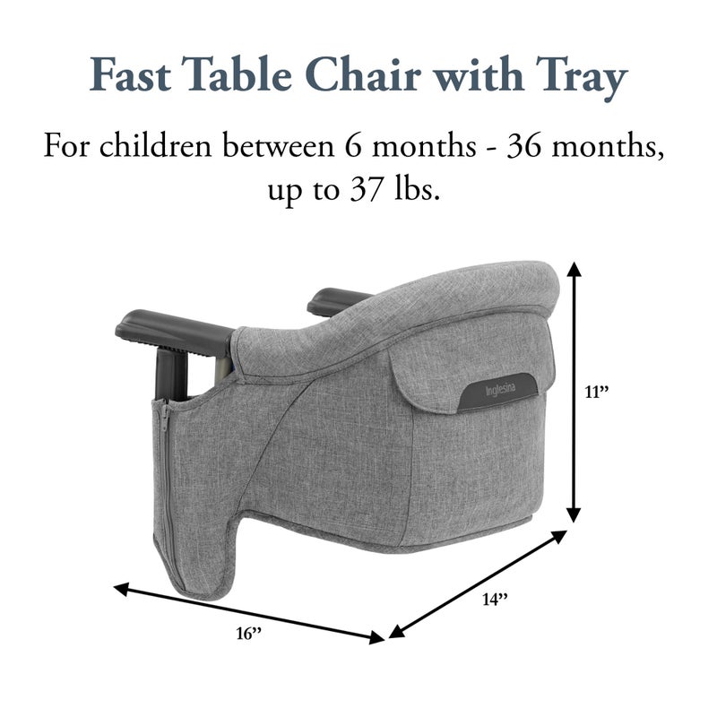 Inglesina Fast Table Chair - Stone Gray Melange + Fast Dining Tray - Portable Baby High Chair - for Babies & Toddlers up to 37 lbs - Fits Tables 0.8'' to 3.5'' Thick - Compact - Travel Bag Included - Image 3