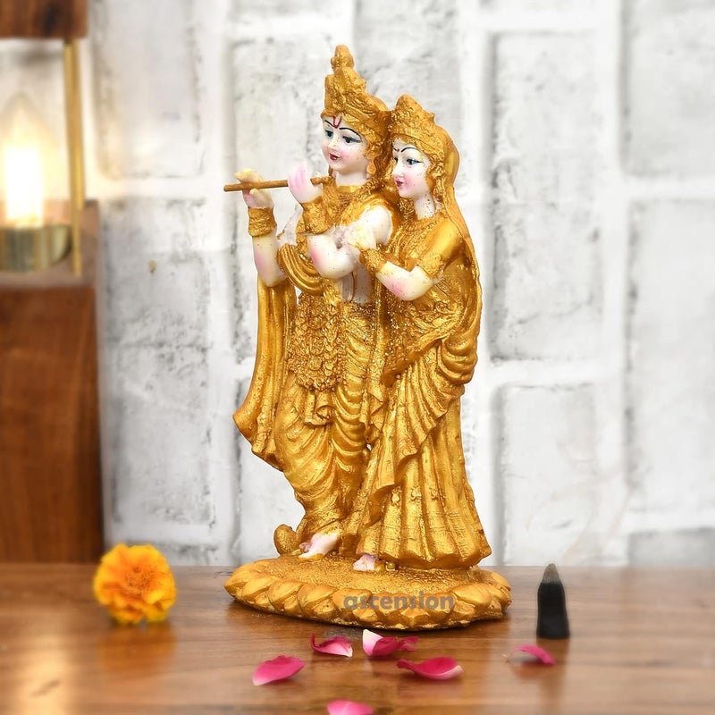 ascension Radha Krishna ji Jugal Jodi Murti Poly Resin Marble Crush for Home Mandir Temple Showpiece Idol Statue Gifts Home Decor Temple Pooja Golden - Image 2