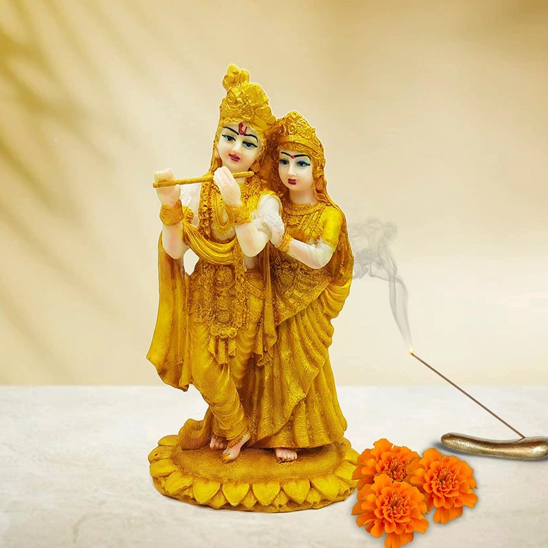 ascension Radha Krishna ji Jugal Jodi Murti Poly Resin Marble Crush for Home Mandir Temple Showpiece Idol Statue Gifts Home Decor Temple Pooja Golden - Image 3