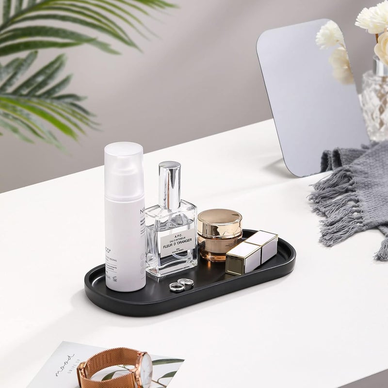 Luxspire Vanity Tray, Resin Jewelry Organizer Dish Oval Holder Display Toilet Tank Bathroom Cosmetic Home Decor Tray, Dresser Plate for Ring, Perfume, Candles, Soap, Plant, Trinket Tray - Black - Image 3