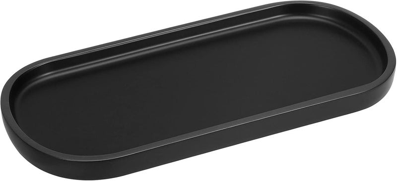 Luxspire Vanity Tray, Resin Jewelry Organizer Dish Oval Holder Display Toilet Tank Bathroom Cosmetic Home Decor Tray, Dresser Plate for Ring, Perfume, Candles, Soap, Plant, Trinket Tray - Black - Image 1