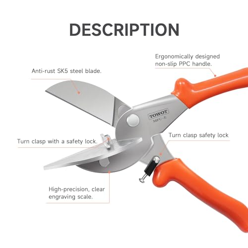 TOWOT Sharp Multi Angle Miter Shear Cutter, Adjustable at 45 To 135 Degree With Safety Lock Hand Tools for Cutting Plastic, PVC and Molding Trim - Image 3