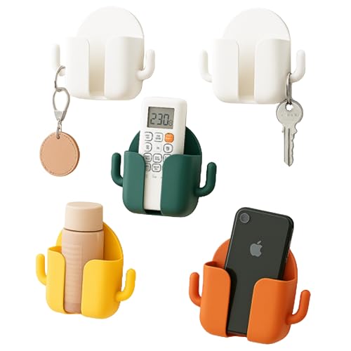 FROVA Mobile Holder for Home – Self-Adhesive Mobile Stand for Wall with Dual Hooks, Multipurpose Remote Holder Wall Mount for Phone, AC Remote & Earphones – Durable ABS Build, Pack of 4 (Random Color) - Image 1