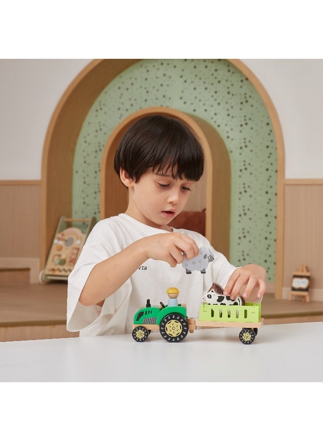 Viga Farm Tractor Wooden Toy with Animals and Trailer – Educational Roleplay Set for Toddlers and Preschoolers - Image 5