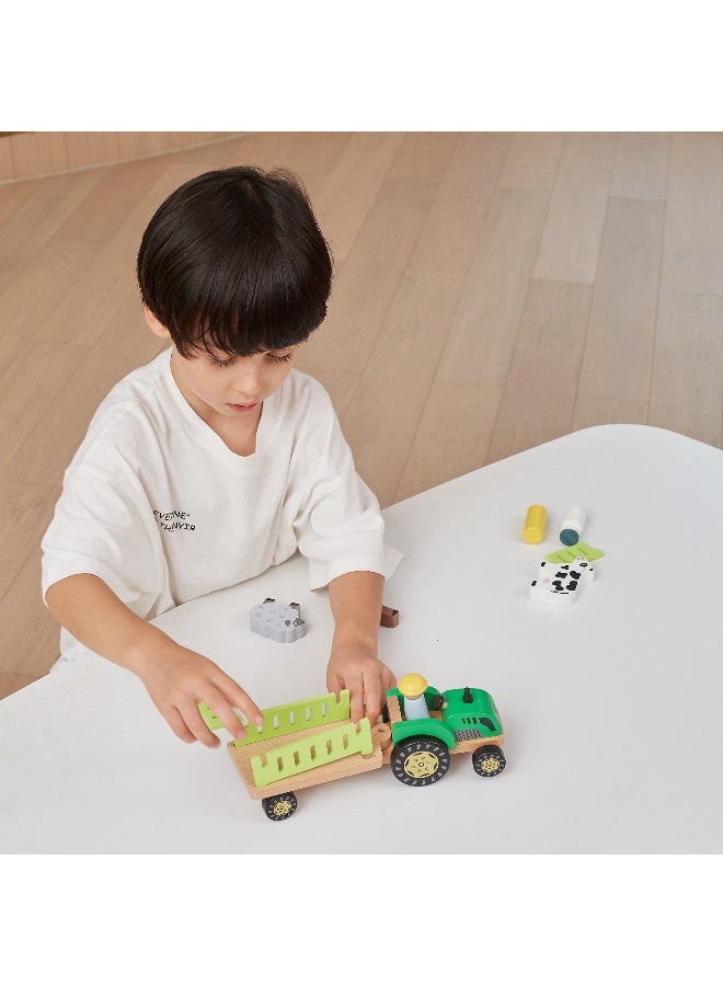 Viga Farm Tractor Wooden Toy with Animals and Trailer – Educational Roleplay Set for Toddlers and Preschoolers - Image 3