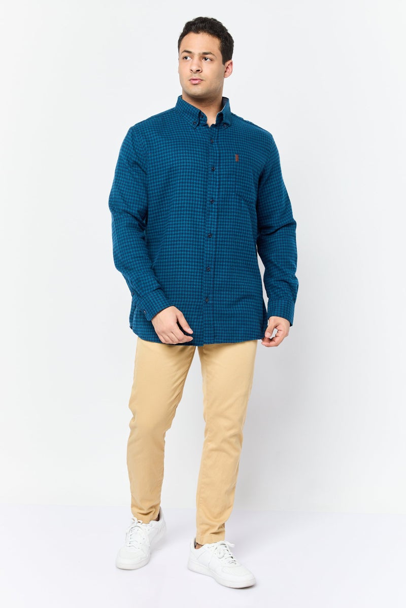 Chaps Men Regular Fit Plaid Long Sleeve Casual Shirt, Teal Blue - Image 2