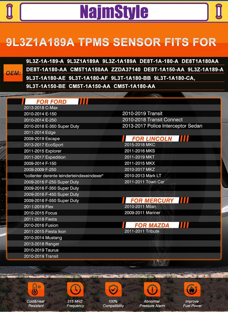 نجم ستايل 9L3Z3Z1A189A مستشعر TPMS مناسب لنظام ضغط الإطارات 9L3Z1A189A، يناسب نظام ضغط الإطارات 315 ميجا هرتز لفورد لينكولن ميركوري مازدا، 2009-2019 F150 F250 F350 F350 سوبر ديوتي إسكيب فوكاس إكسبلورر 315 ميجا هرتز، DE8T-1A-180-A، 9L3Z-1A-189-A 4-PACK 4-PACK - Image 2