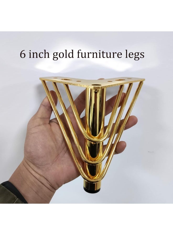 Bluejw أرجل أريكة معدنية ذهبية للأثاث استبدال DIY ثقيلة الوزن حديثة مثلثية من الصلب للأدراج وخزائن التلفاز وطاولات القهوة وطاولات النهاية وخزائن الملابس والأرائك والأسرة والكراسي والكراسي بذراعين وخزائن الملابس والأرائك 6 بوصات - Image 2