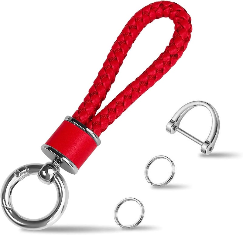 Tukellen Leather Weave Keychain with 360 Degree Rotatable D-ring and Screwdriver - Red - Image 1