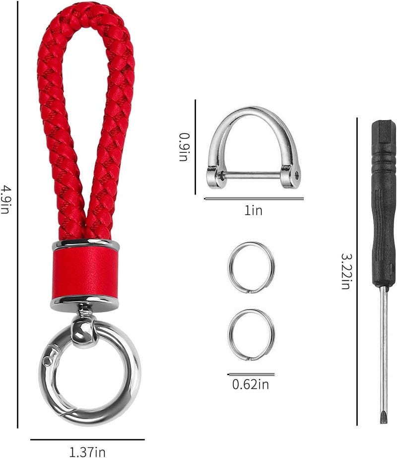 Tukellen Leather Weave Keychain with 360 Degree Rotatable D-ring and Screwdriver - Red - Image 5