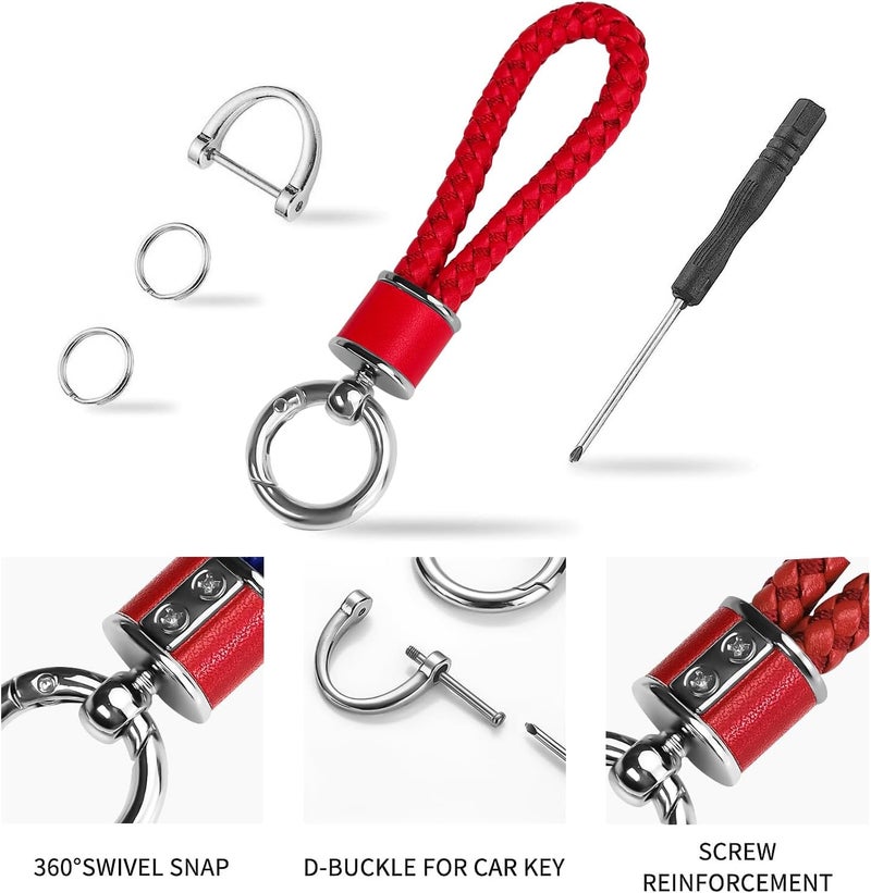 Tukellen Leather Weave Keychain with 360 Degree Rotatable D-ring and Screwdriver - Red - Image 4