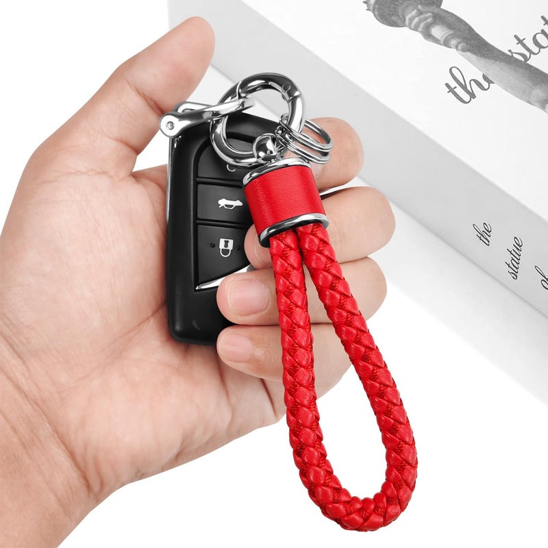 Tukellen Leather Weave Keychain with 360 Degree Rotatable D-ring and Screwdriver - Red - Image 2