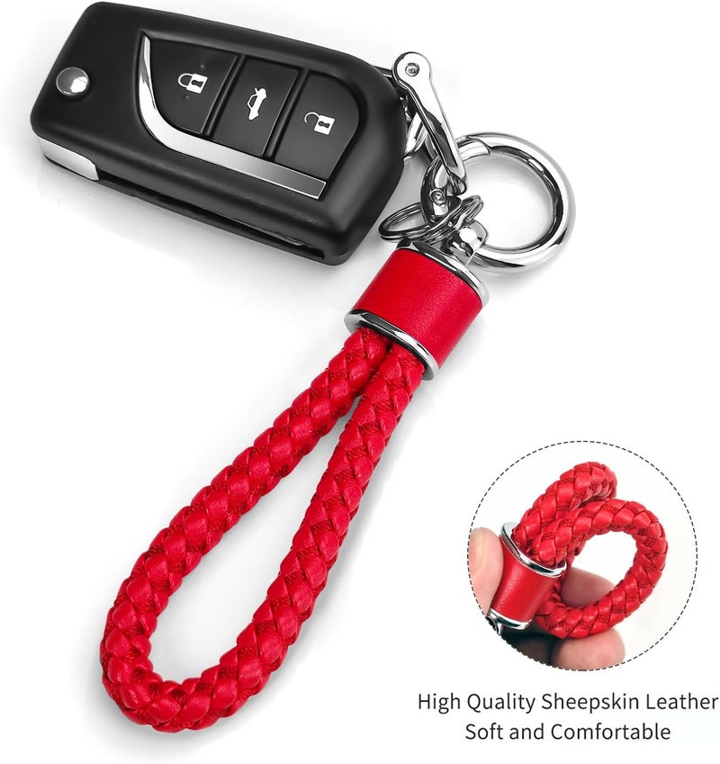 Tukellen Leather Weave Keychain with 360 Degree Rotatable D-ring and Screwdriver - Red - Image 3