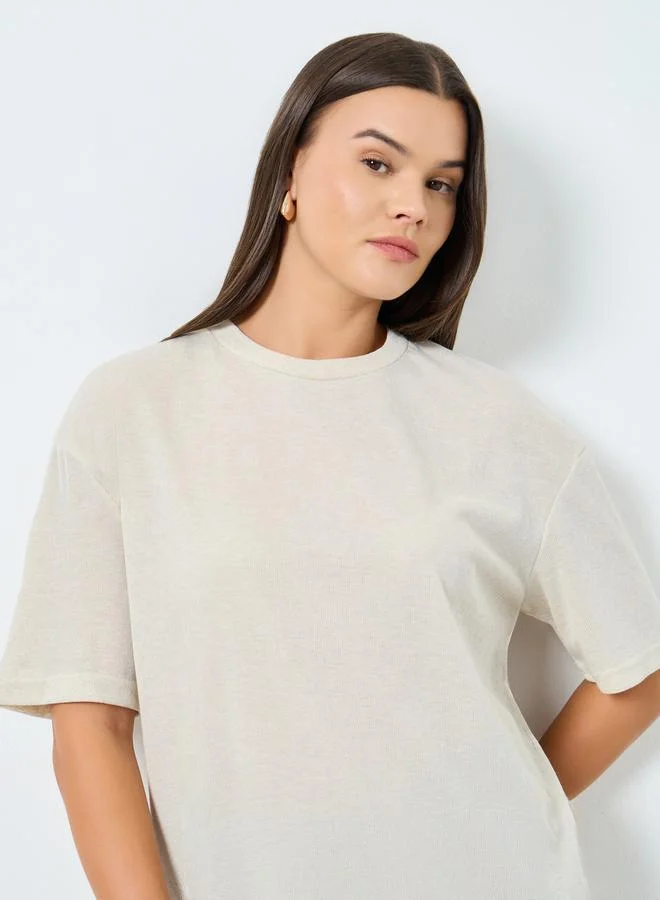 ستايلي تيشيرت محبوك واسع وطويل