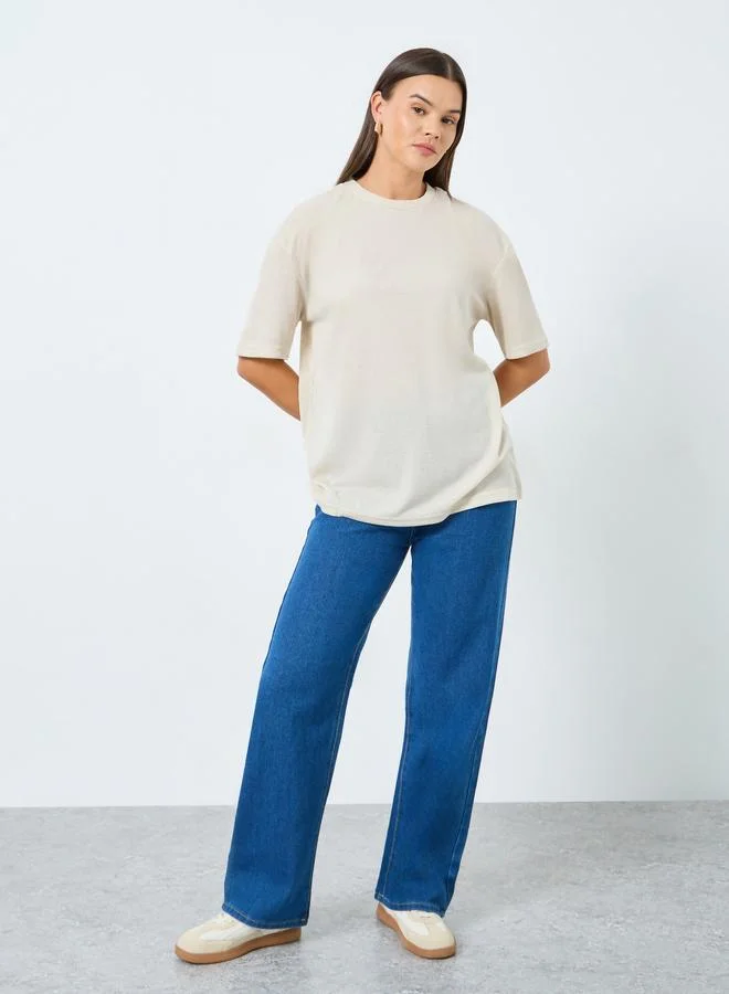 ستايلي تيشيرت محبوك واسع وطويل