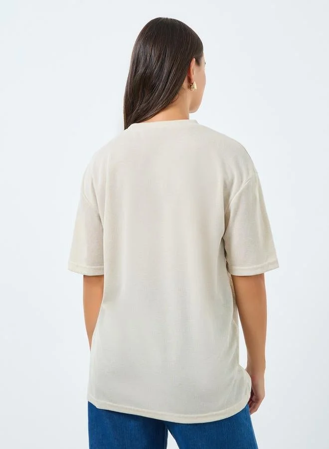 ستايلي تيشيرت محبوك واسع وطويل