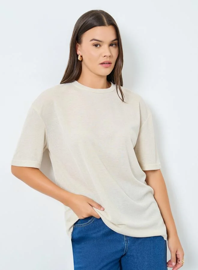 ستايلي تيشيرت محبوك واسع وطويل