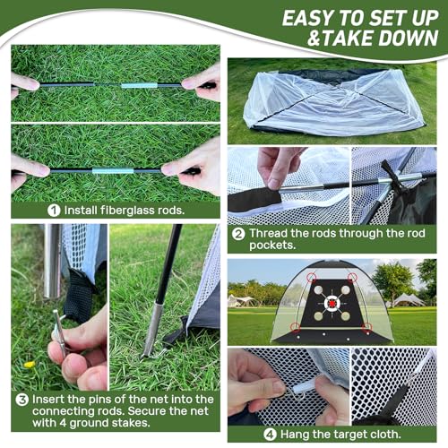 KLAODOT Golf Net with Practice Mat,Golf Hitting Aid Nets 10x7FT for Backyard Driving Chipping Training Swing with Target Mat Balls for Outdoor Indoor，Gifts for Men Dad Him and Golfer - Image 3