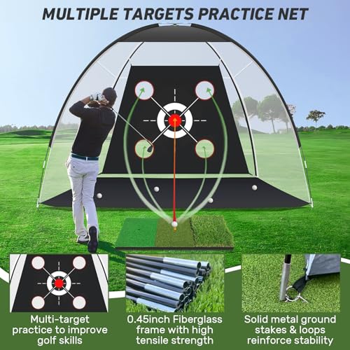 KLAODOT Golf Net with Practice Mat,Golf Hitting Aid Nets 10x7FT for Backyard Driving Chipping Training Swing with Target Mat Balls for Outdoor Indoor，Gifts for Men Dad Him and Golfer - Image 2