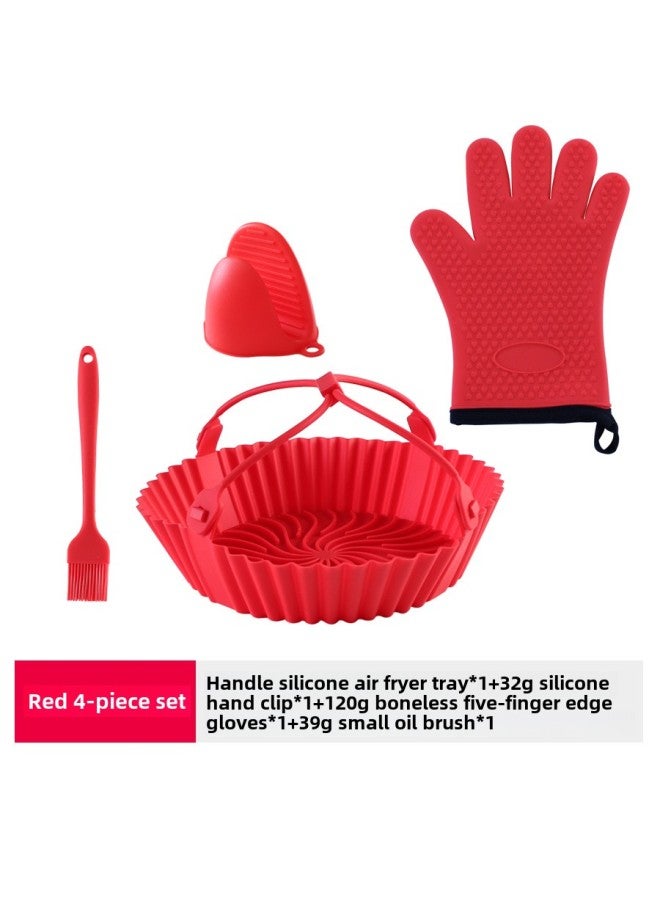 Air Fryer Baking Pan Set Round Oil-Proof Silicone Baking Pan Silicone Cake Mold Air Fryer Accessories-Specifications:Set 14 Red (handle Air Fryer Plate * 1+32G Hand Clip * 1 + Boneless Edge 120g Edging Gloves * 1+39g Small Brush * 1)  - Image 1