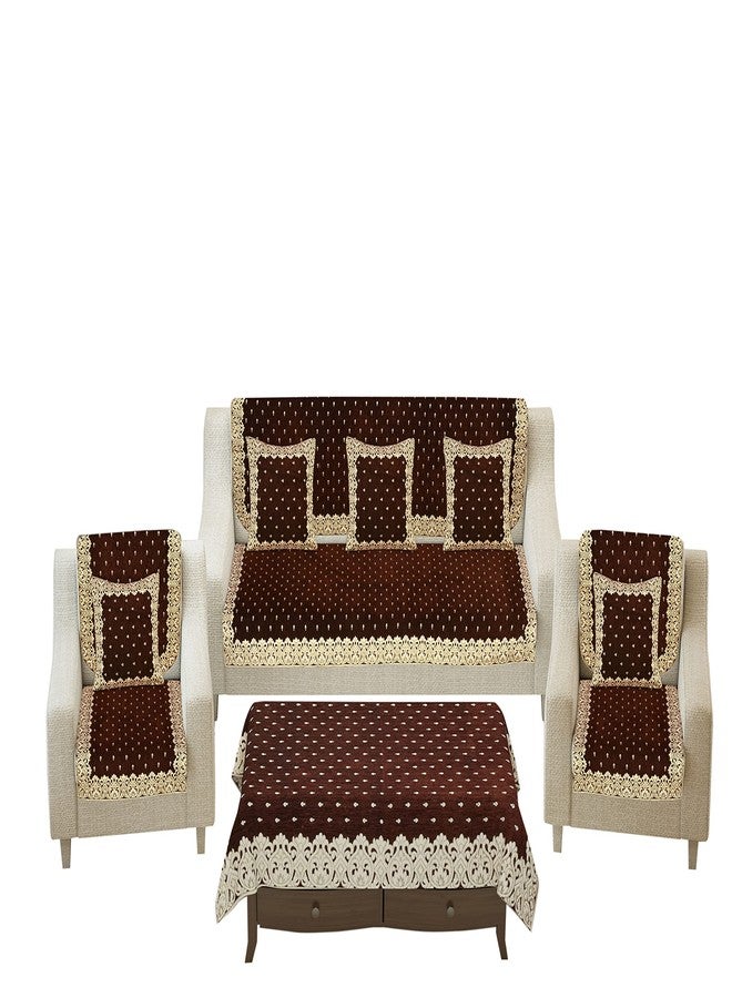 73Hours Premium 5 Seater Printed Sofa Cover Set with Cushion +Table Covers, 3,1,1 Seater 10 Pieces Sofa Back Slip Panels, Single Seater,Coffee (Pack of 12) - Image 2