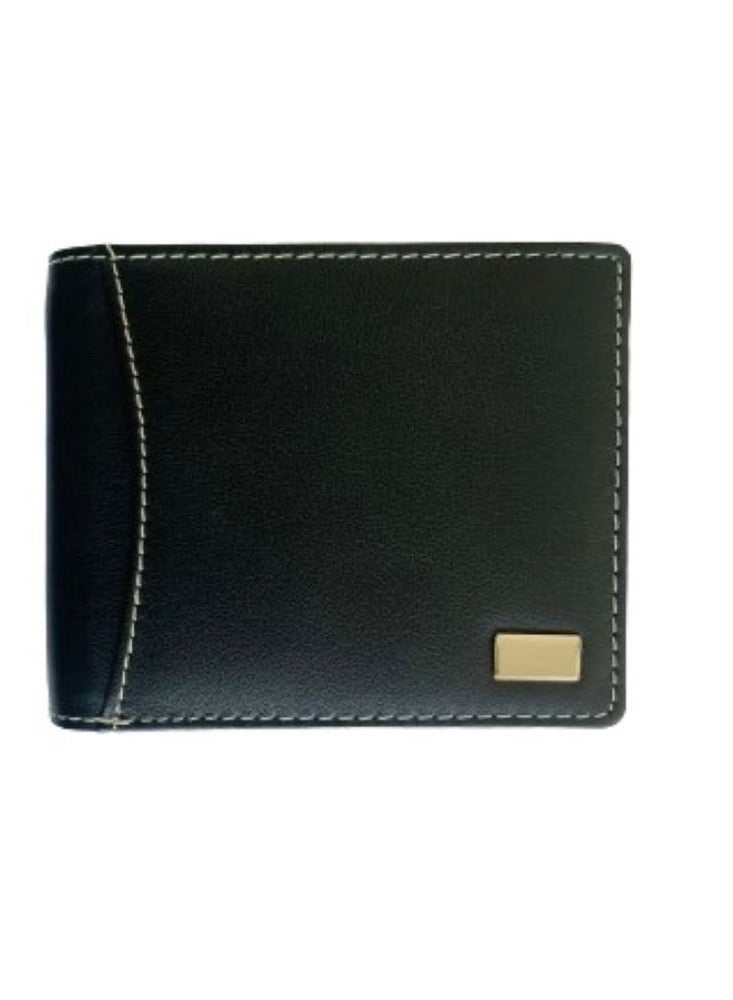 ALLKING AM Men's Leather Wallet RFID Protected (AM095) Black with White Thread  - Image 1