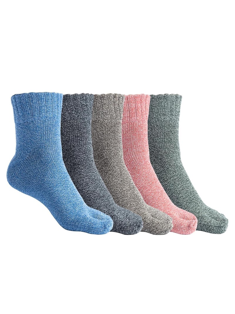 Texton Kids Double Shade Thick Woolen Winter Ankle Socks – Warm, Soft, Cozy, Plush Texture, Stretch Fit, Multicolor Design, Pack of 5 - Image 1