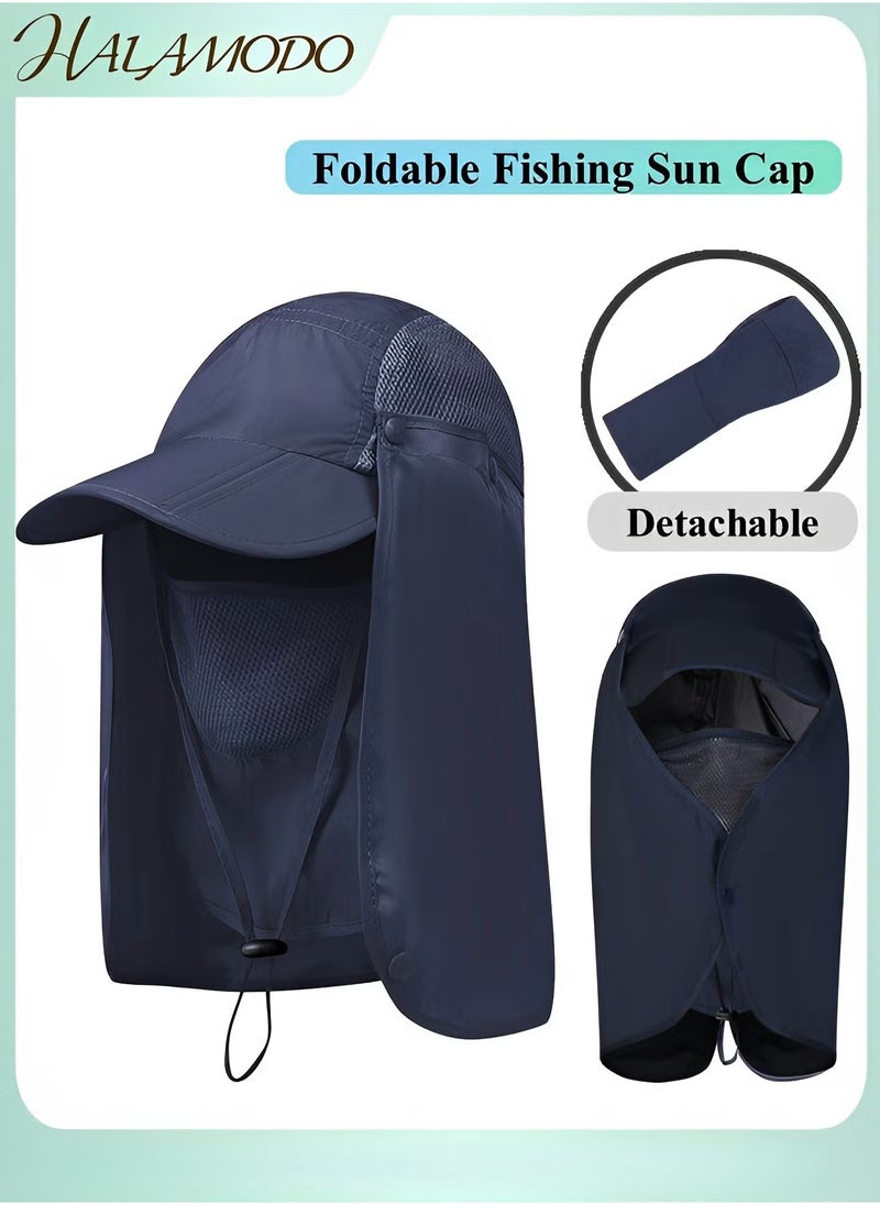 HALAMODO Foldable Fishing Sun Cap Fishing Hats UPF 50+ Protection Caps with Face Mask Neck Flap Breathable Wide Brim Summer UV Protection Hat for Man and Women - Image 1