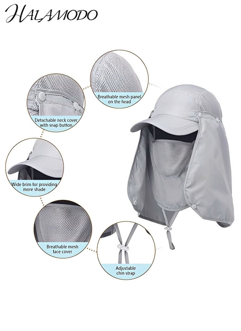HALAMODO Foldable Fishing Sun Cap Fishing Hats UPF 50+ Protection Caps with Face Mask Neck Flap Breathable Wide Brim Summer UV Protection Hat for Man and Women - Image 3