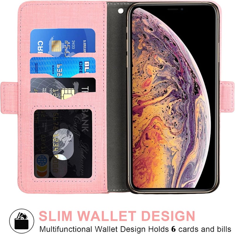 Asuwish Compatible with iPhone Xs X 10 10s Wallet Case Tempered Glass Screen Protector and Flip Cover Card Holder Cell Phone Cases for iPhoneX iPhoneXs iPhone10 i PhoneX SX 10x 10xs X’s Women Men Pink - Image 3