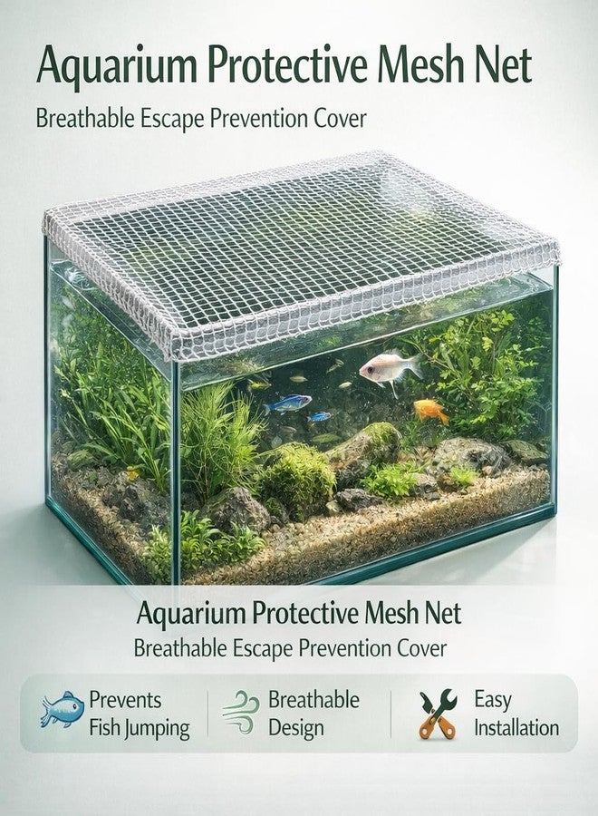 VAYINATO Aquarium Protective Mesh Net Cover – Nylon Rope Fish Tank Jump Guard Lid | Breathable Escape Prevention Net for Fish, Turtle & Reptile Tanks | DIY Stretchable Aquarium Cover (75 * 40cm) - Image 1