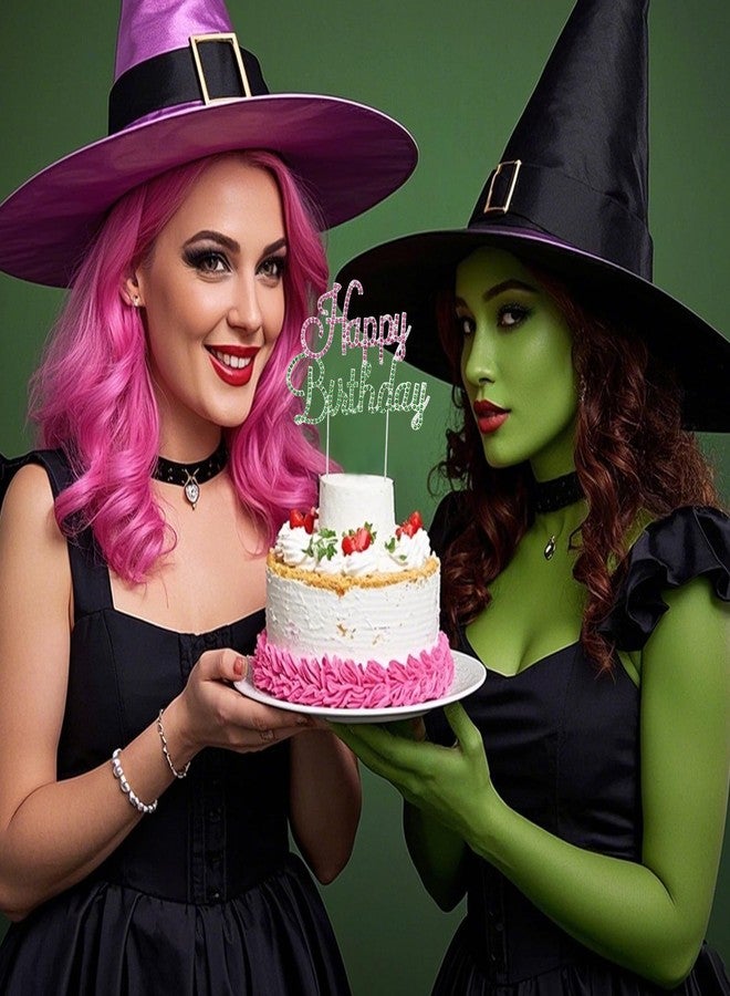 ياريو زينة كعكة عيد ميلاد سعيد من YARIEW بموضوع الساحرة وزينة حفلات عيد الميلاد باللونين الوردي والأخضر وأحجار الراين لتزيين كعكة عيد ميلاد سعيد ومستلزمات تزيين زينة غطاء الكعكة - Image 4