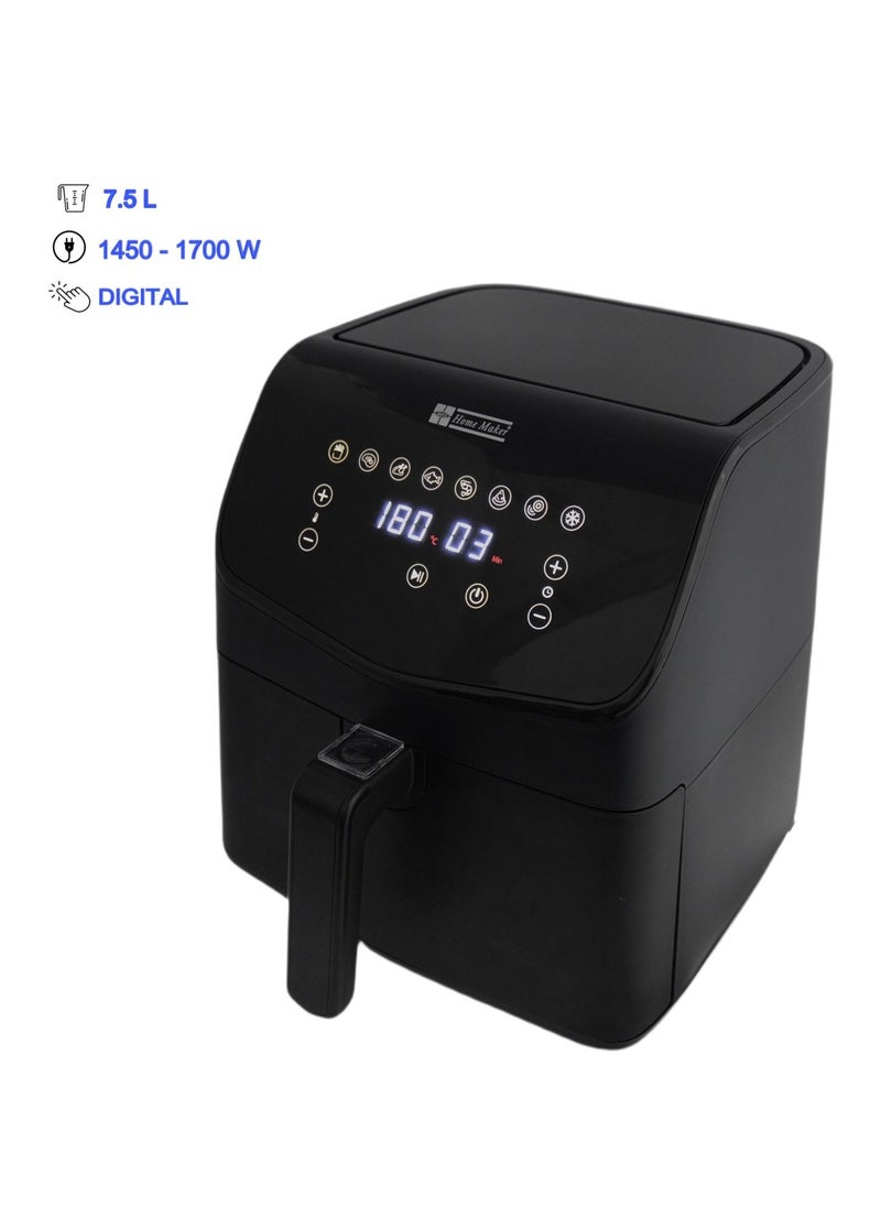 Homemaker - Home Maker Digital Air Fryer 7.5 Liter, 1450-1700 W, High Speed Air Circulaton System, Preset Cooking Programs, Timer & Temperature Control, Over Heat Protection, Non-stick & Removable Basket, Black - Image 1