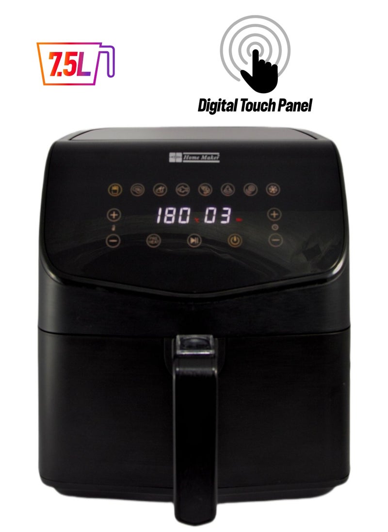 Homemaker - Home Maker Digital Air Fryer 7.5 Liter, 1450-1700 W, High Speed Air Circulaton System, Preset Cooking Programs, Timer & Temperature Control, Over Heat Protection, Non-stick & Removable Basket, Black - Image 1