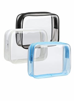 Clear Toiletry Bag, 3 Pack Travel Clear Cosmetic Bag for Women Men Quart Size Bag, Carry on Airport Airline Compliant Bag, Black, White, Blue