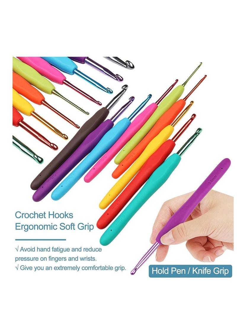 59 Pcs Crochet Hooks Kit for Beginners Adults, Knitting Starter Kit for Adults Ergonomic Soft Grip Handle Crochet Tools, DIY Weave Yarn Kits with Carry Bag, Travel Knitting Crochet Supplies - Image 4
