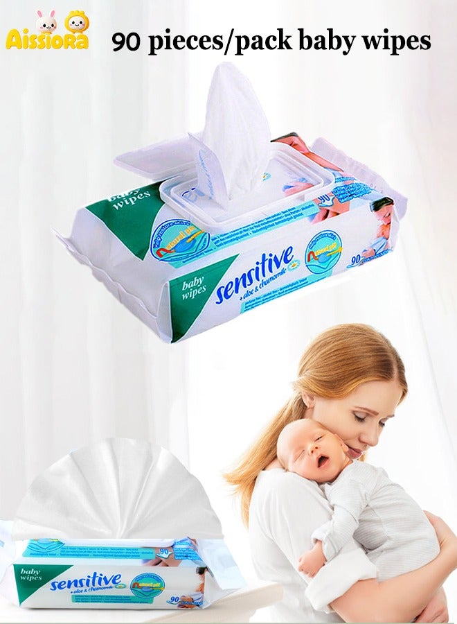 Aissiora 90 pieces/pack baby wipes Disposable cleansing wipes Makeup remover wipes Face wipes Alcohol-free and pigment-free - Image 1