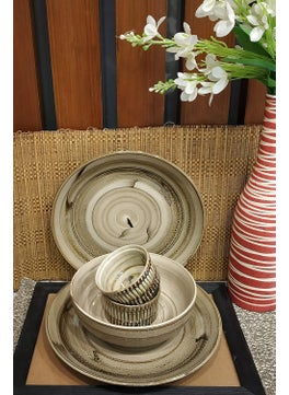 Caffeine Caffeine Ceramic Handmade Brown Wooden Combo Dinner Set (5 pcs.)  - Image 1