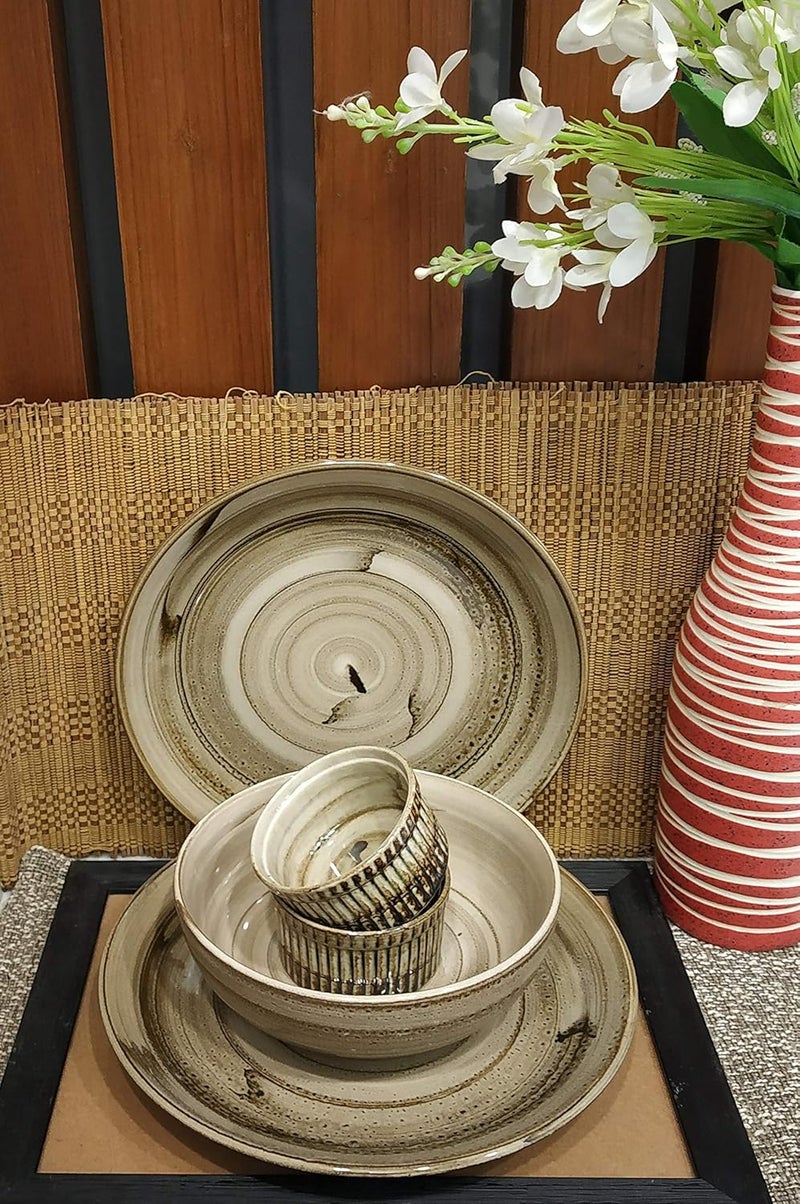 Caffeine Ceramic Handmade Brown Wooden Combo Dinner Set (5 pcs.) - Image 1