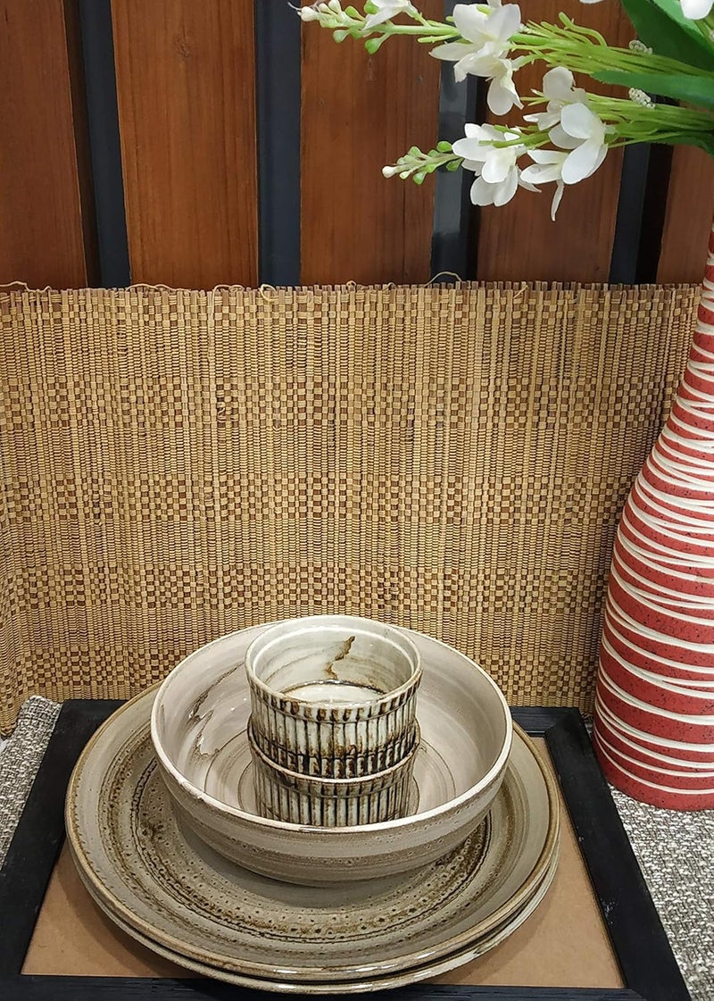Caffeine Ceramic Handmade Brown Wooden Combo Dinner Set (5 pcs.) - Image 2
