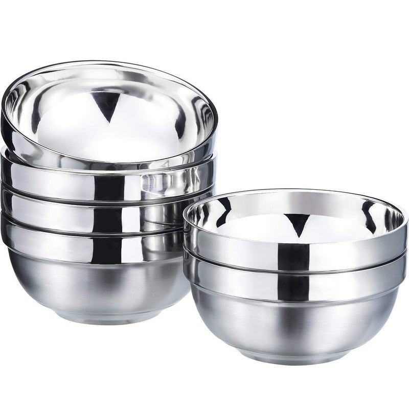 Satinior 6 Pack Stainless Steel Bowls For Kids And Adults Stainless Steel Cereal Bowls Double-Walled Insulated Bowl Metal Snack Bowl(13 Oz) - Image 1