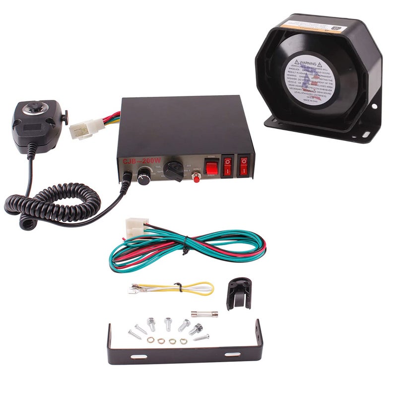 banhao 12V Pa System for Vehicles, Police Siren Vehicle Pa Speaker, Ambulance Car Siren 8 Tones 130DB 200 Watt, Heavy Duty Handheld Microphone, Emergency Siren for Car Truck Vehicles - Image 1