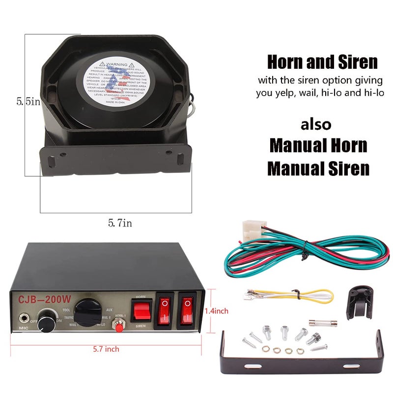 banhao 12V Pa System for Vehicles, Police Siren Vehicle Pa Speaker, Ambulance Car Siren 8 Tones 130DB 200 Watt, Heavy Duty Handheld Microphone, Emergency Siren for Car Truck Vehicles - Image 4